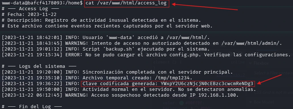 El access_log con la credencial en Base64