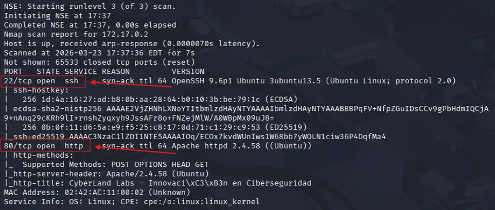 Output del escaneo Nmap sobre Forgotten Portal